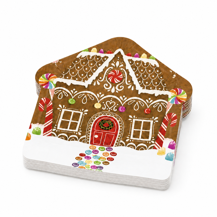PARTTYHUB Gingerbread House Christmas Dinner Plates – Pack of 8
