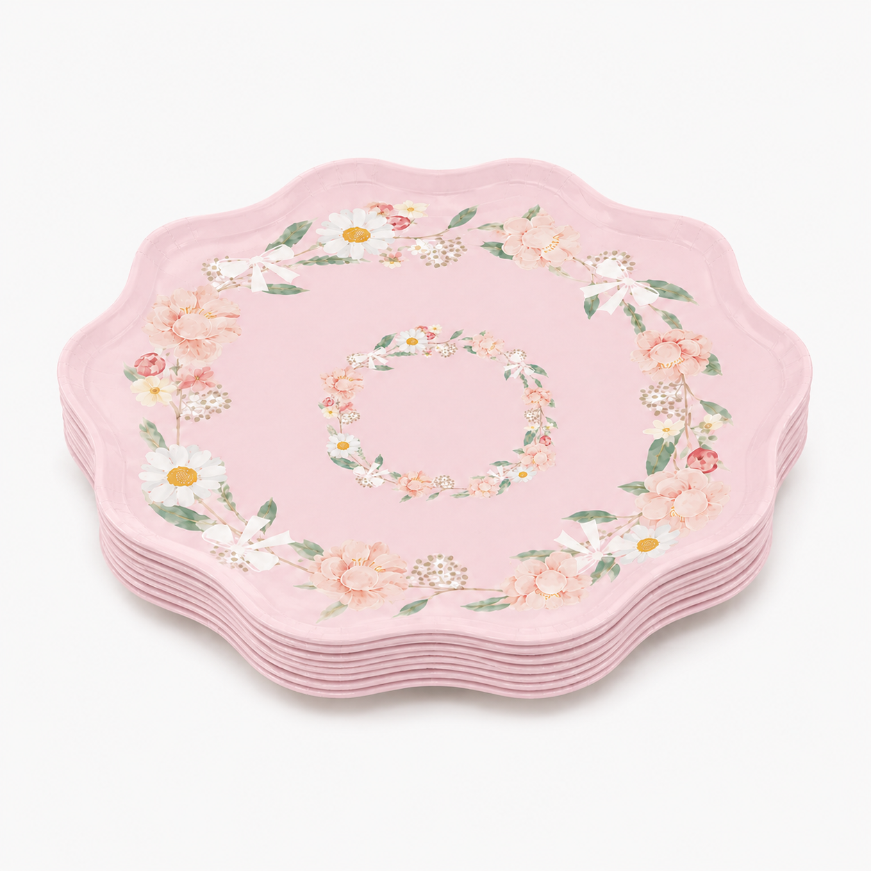 Parttyhub baby pink floral dessert plates | BPF | Pack 8