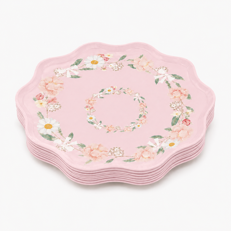 Parttyhub baby pink floral dessert plates | BPF | Pack 8