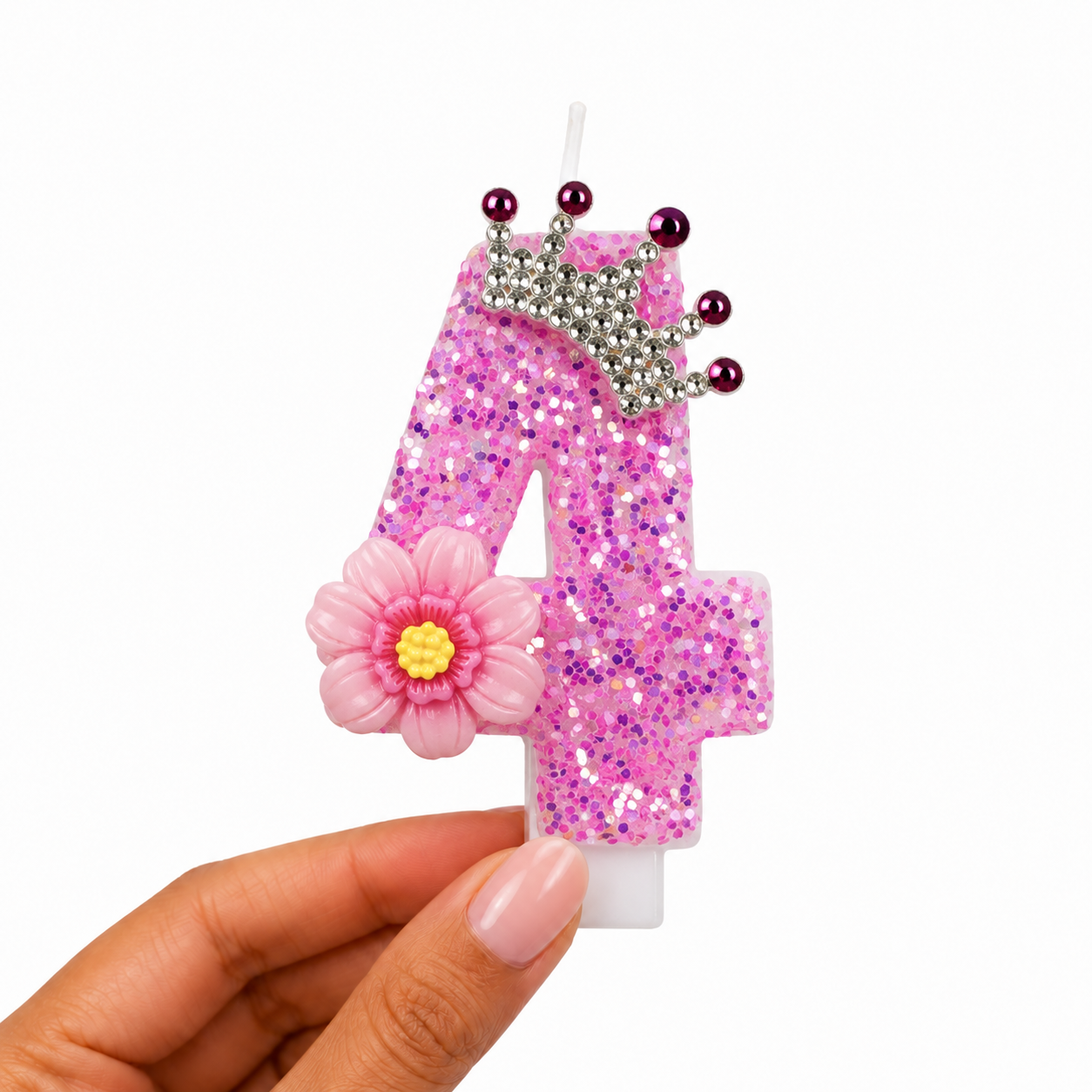 Parttyhub Pink Floral Glitter Candles | BPF | Pack 1