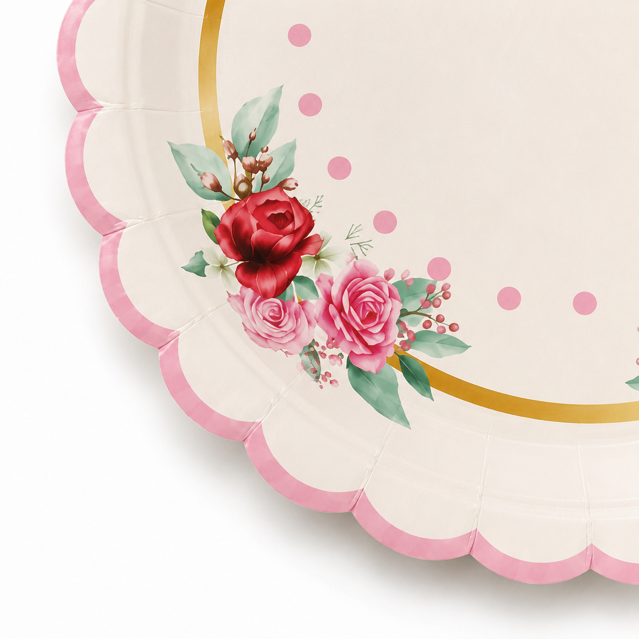 Parttyhub dots & roses pink dessert plates | DRS | Pack 8
