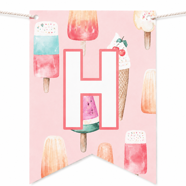 Parttyhub ice cream pink birthday banner | ICR | Pack 1