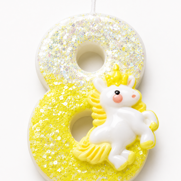 Parttyhub Sparkling Unicorn Yellow Candles | UNI | Pack 1