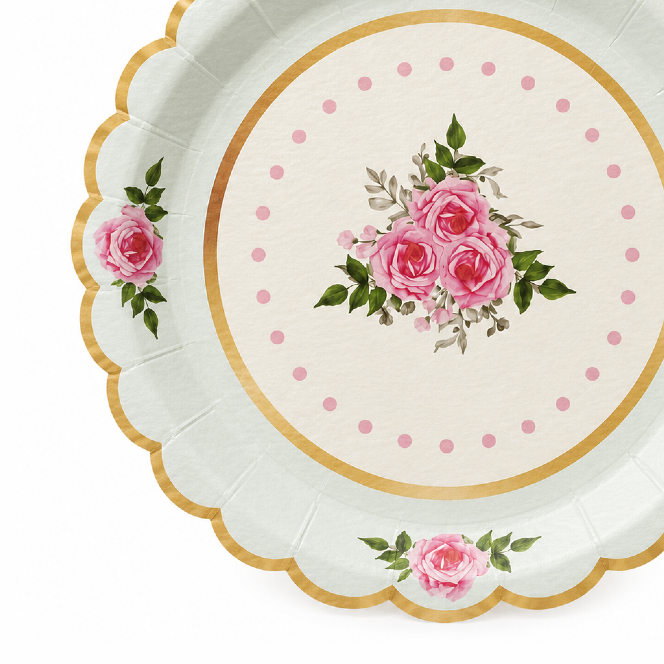Parttyhub dots & roses pink dessert plates | DRS | Pack 8