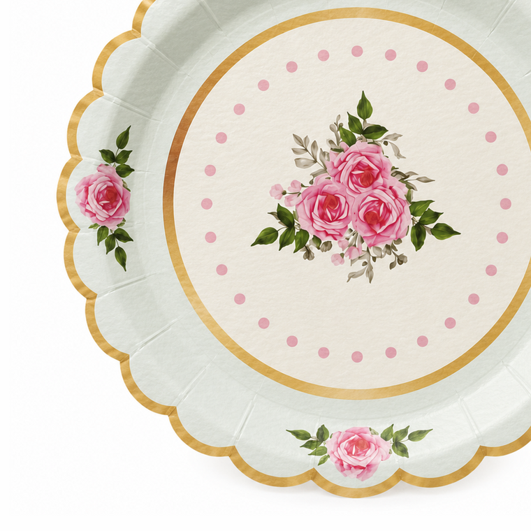 Parttyhub dots & roses pink dessert plates | DRS | Pack 8