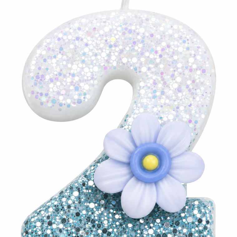 Partyhub Blue Floral Glitter Candles | BFLR | Pack 1