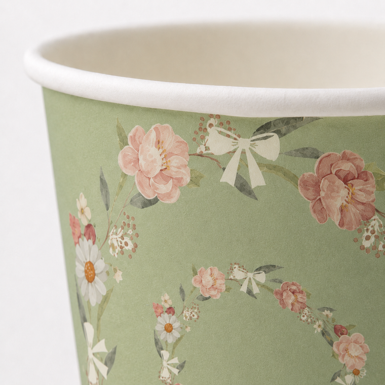Parttyhub mint floral party cups | MFL | Pack 8
