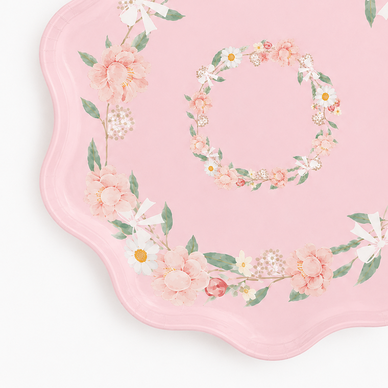 Parttyhub baby pink floral dessert plates | BPF | Pack 8