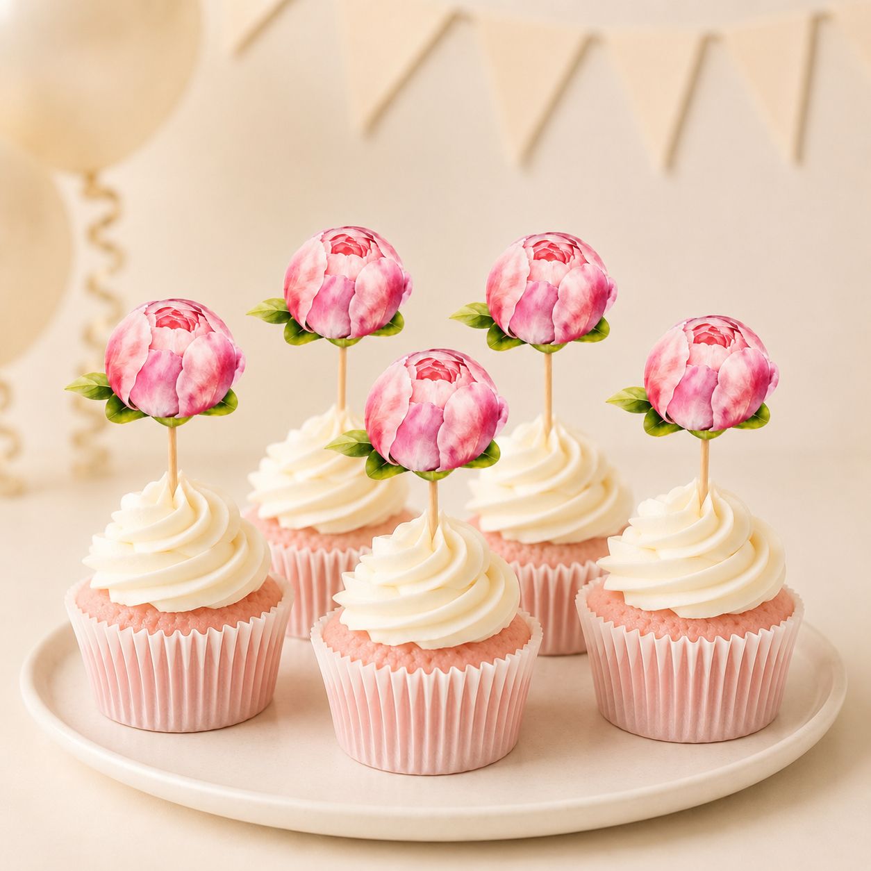 Parttyhub rose bud cupcake topper