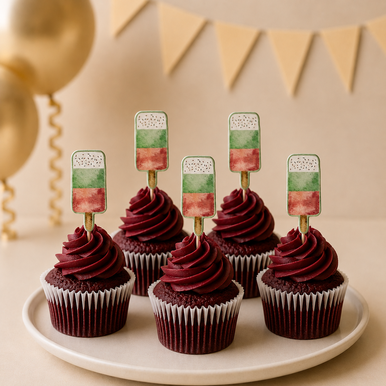 Parttyhub tropical candy cupcake toppers
