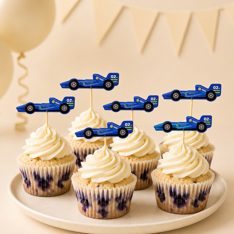 Parttyhub blue racecar cupcake topper