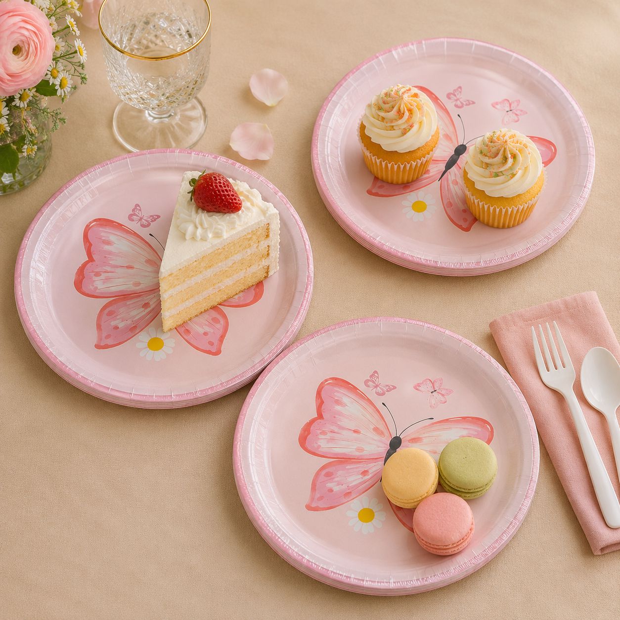 Parttyhub pink butterfly dessert plates | BFL | Pack 8