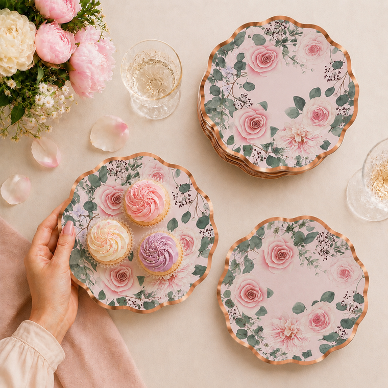 Parttyhub blush roses dinner plates | BBN | Pack 8