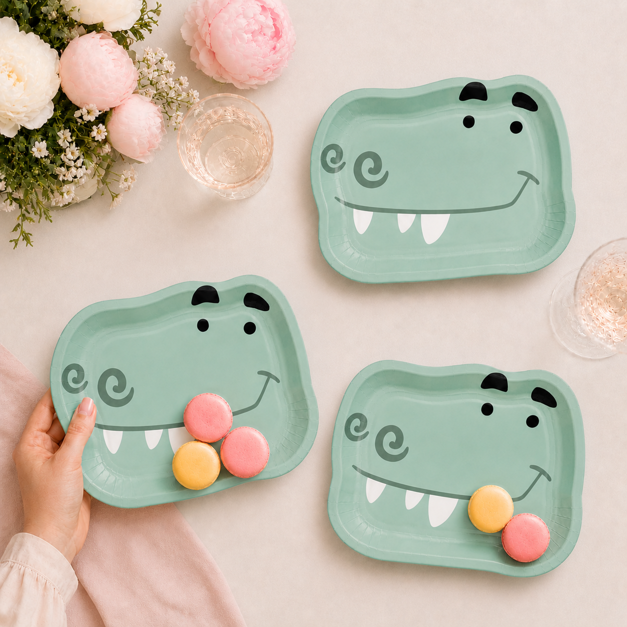 Parttyhub dinosaur face-shaped dinner plates | DF | Pack 8