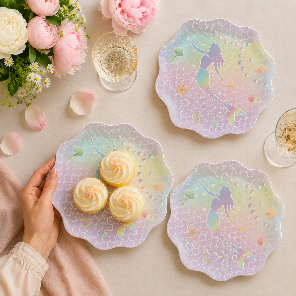 Parttyhub iridescent mermaid dinner plates | MRMID | Pack 8