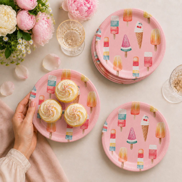 Parttyhub ice cream pink dinner plates | ICR | Pack 8