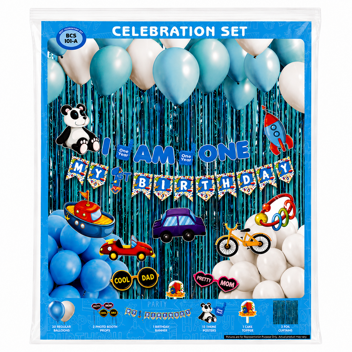 PARTTYHUB I AM ONE' FIRST BIRTHDAY BLUE DECOR KIT | IAO | PACK 1