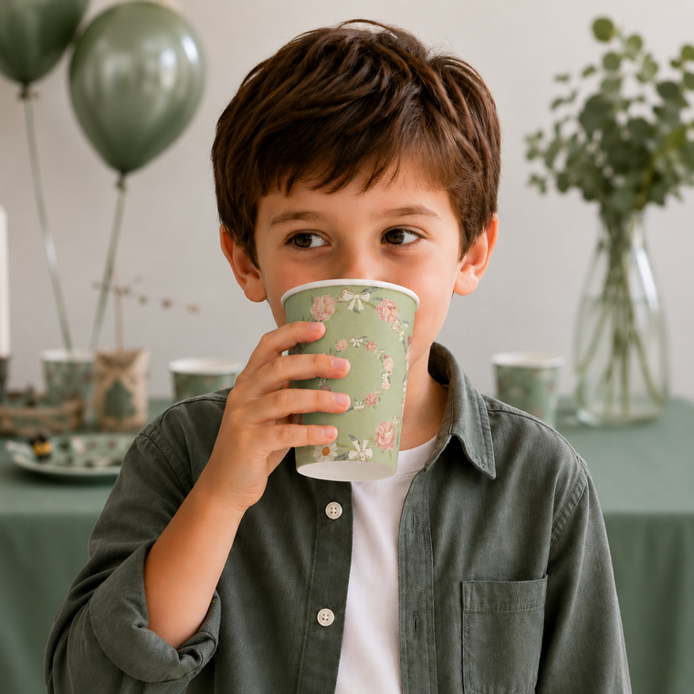 Parttyhub mint floral party cups | MFL | Pack 8