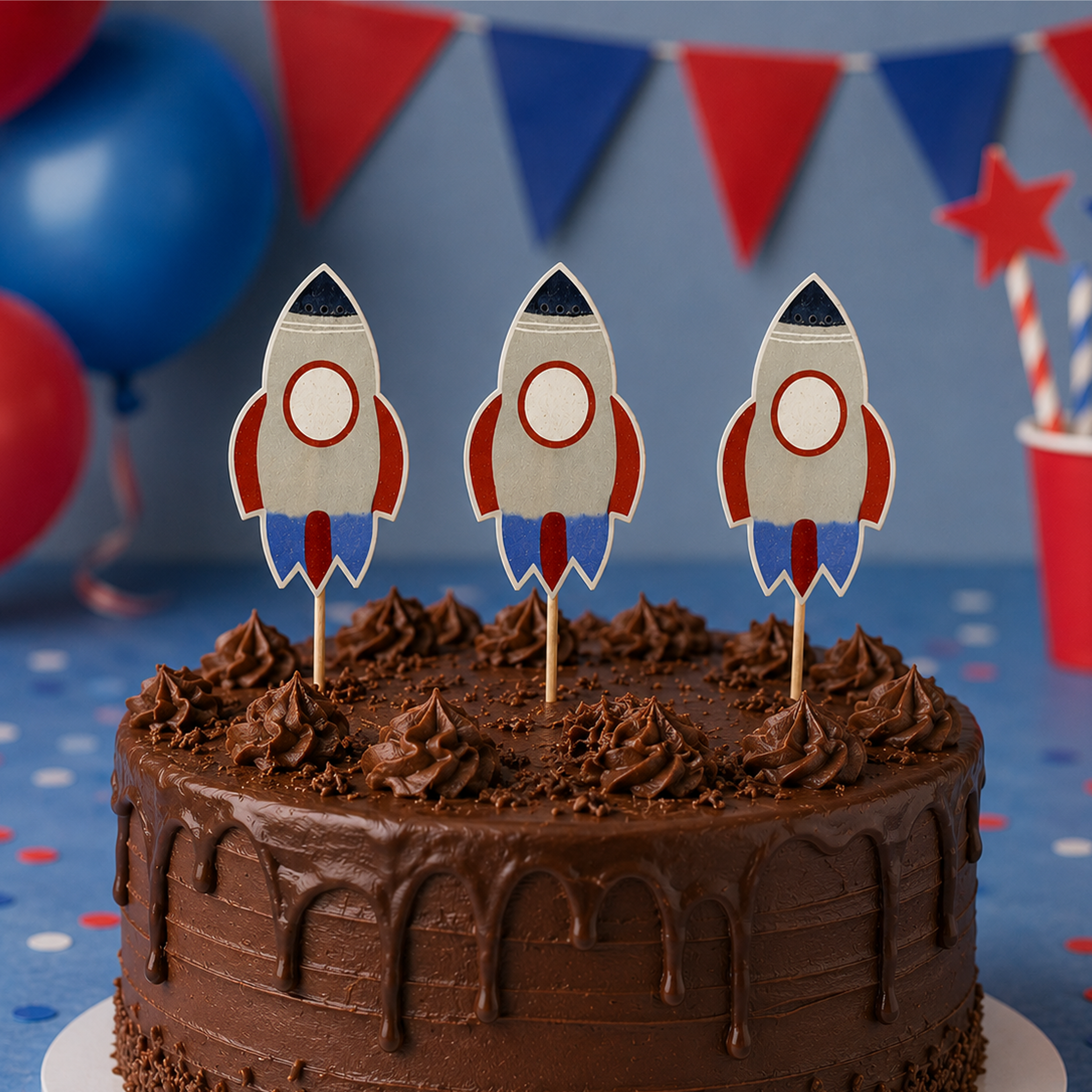 Parttyhub rocket adventure party cupcake topper