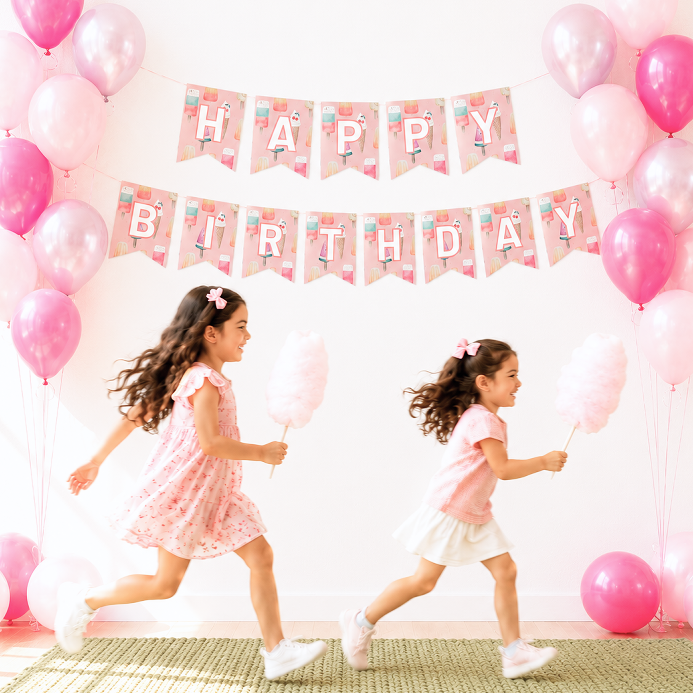 Parttyhub ice cream pink birthday banner | ICR | Pack 1
