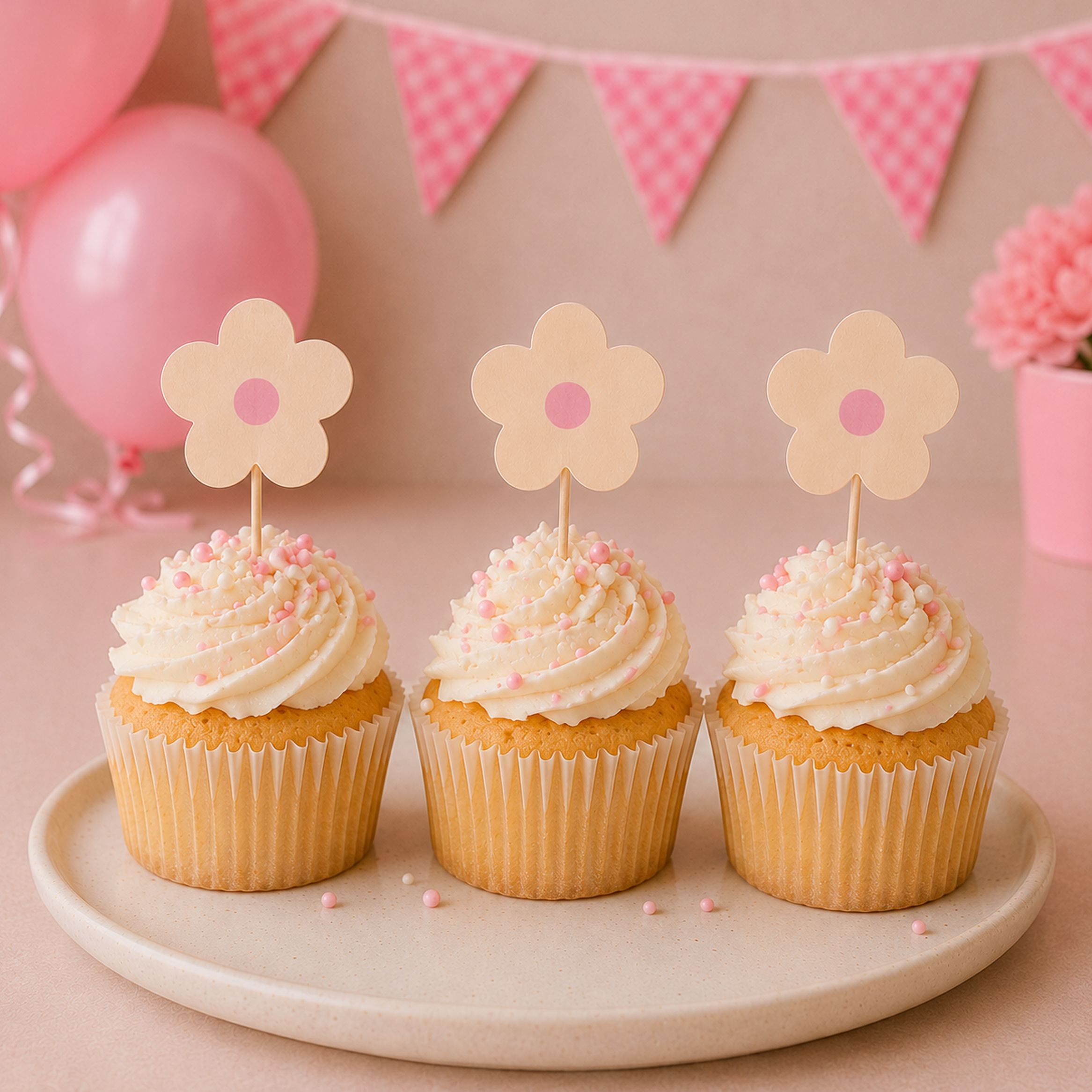Parttyhub cream flower cupcake topper
