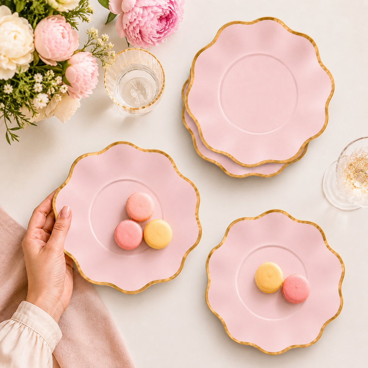 Parttyhub pink gold rim dinner plates | PGR | Pack 8