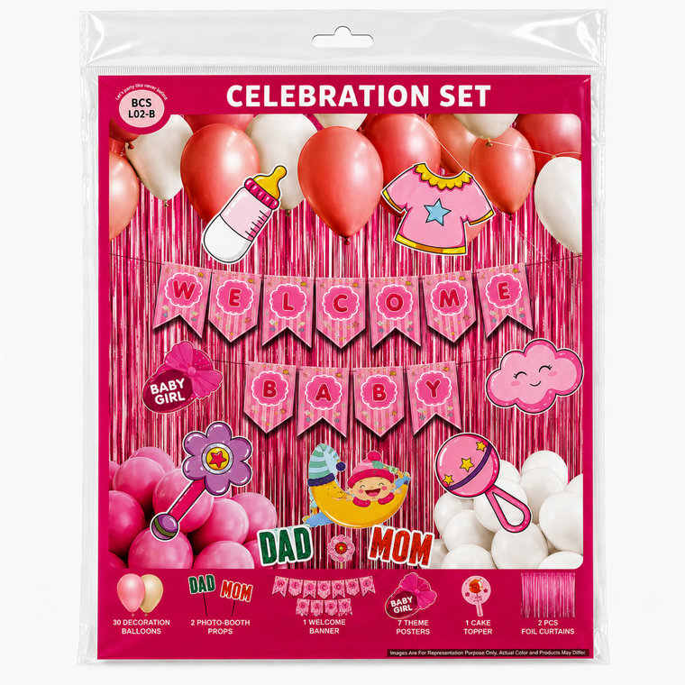 PARTTYHUB WELCOME BABY GIRL' PINK DECOR KIT | WBG | PACK 1