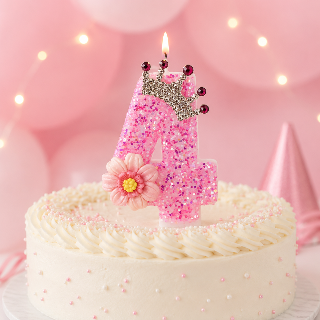 Parttyhub Pink Floral Glitter Candles | BPF | Pack 1