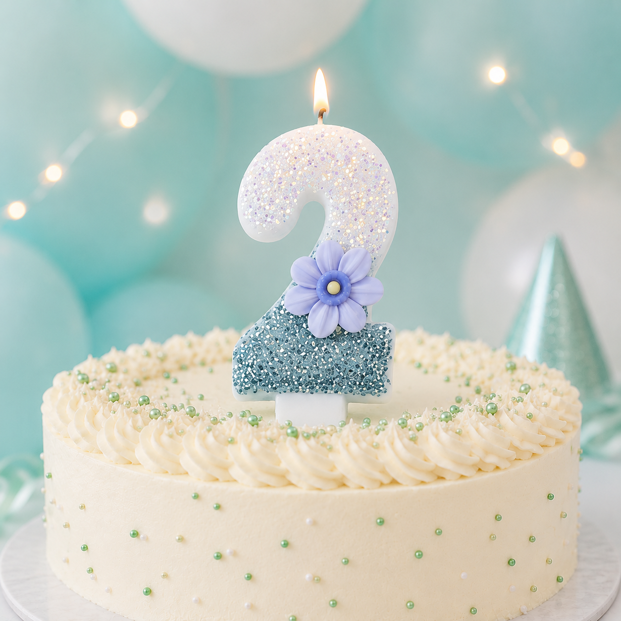 Partyhub Blue Floral Glitter Candles | BFLR | Pack 1