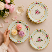 Parttyhub dots & roses pink dessert plates | DRS | Pack 8