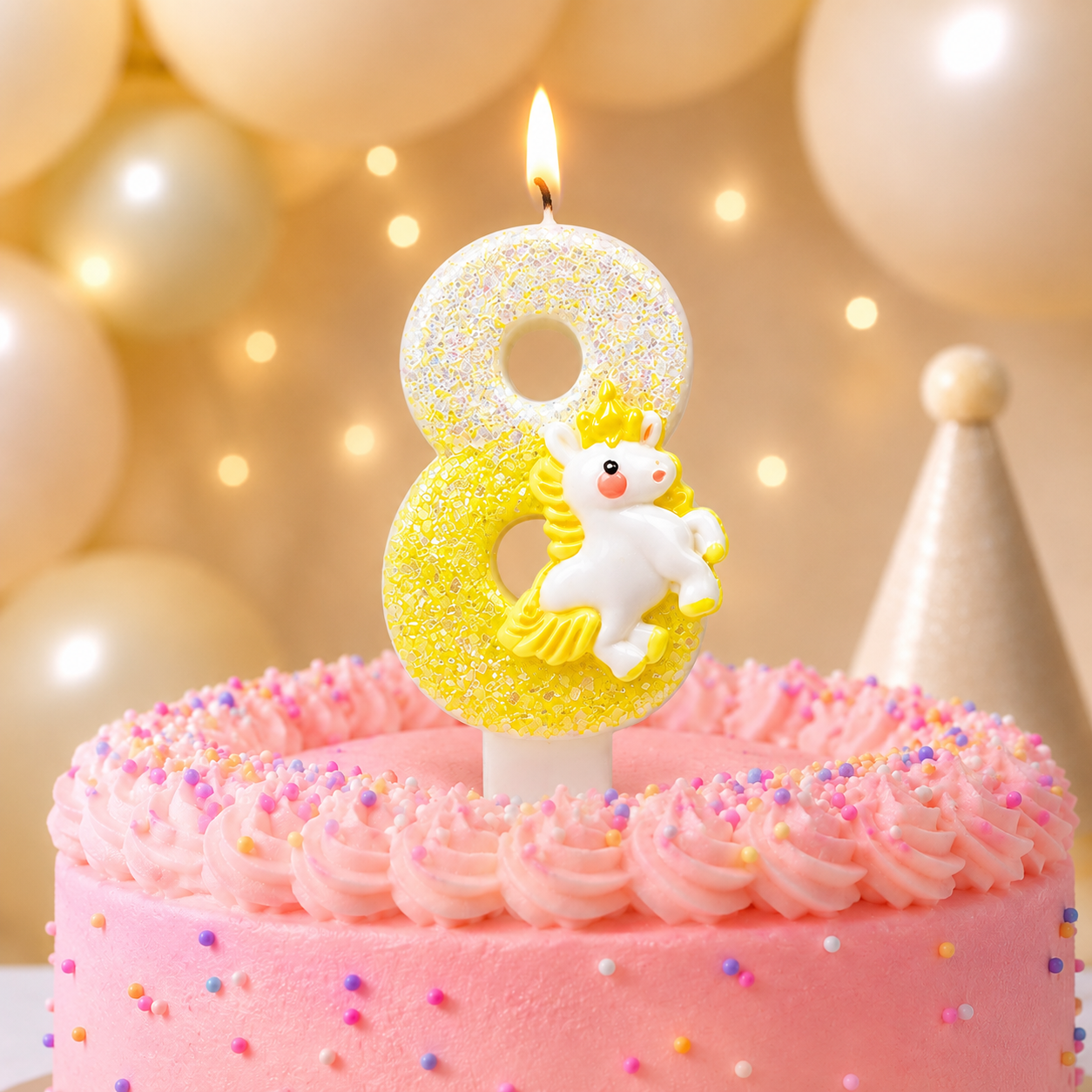 Parttyhub Sparkling Unicorn Yellow Candles | UNI | Pack 1