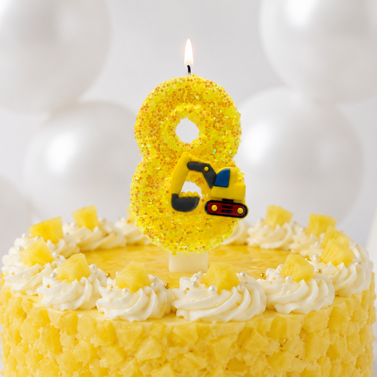 Parttyhub Yellow Excavator Truck Cartoon Candles | YETC | Pack 1