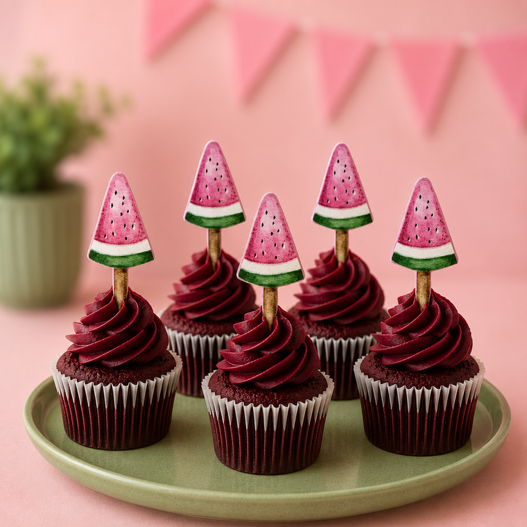 Parttyhub tropical watermelon cupcake toppers
