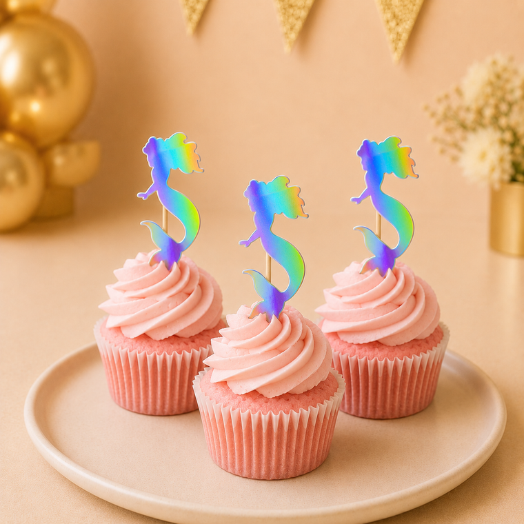 Parttyhub iridescent mermaid cupcake topper