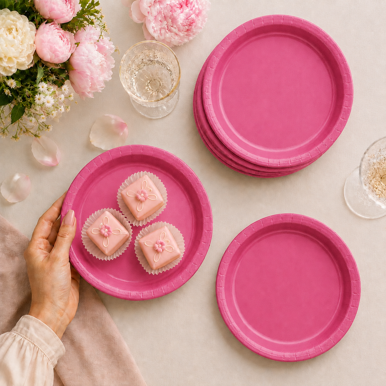 Pink party plates - disposable paper plates for birthday & party decor
