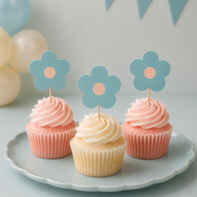 Parttyhub soft teal flower cupcake topper