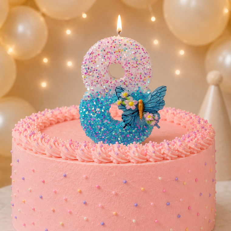 Partyhub Blue Butterflies Glitter Candles | BFL | Pack 1
