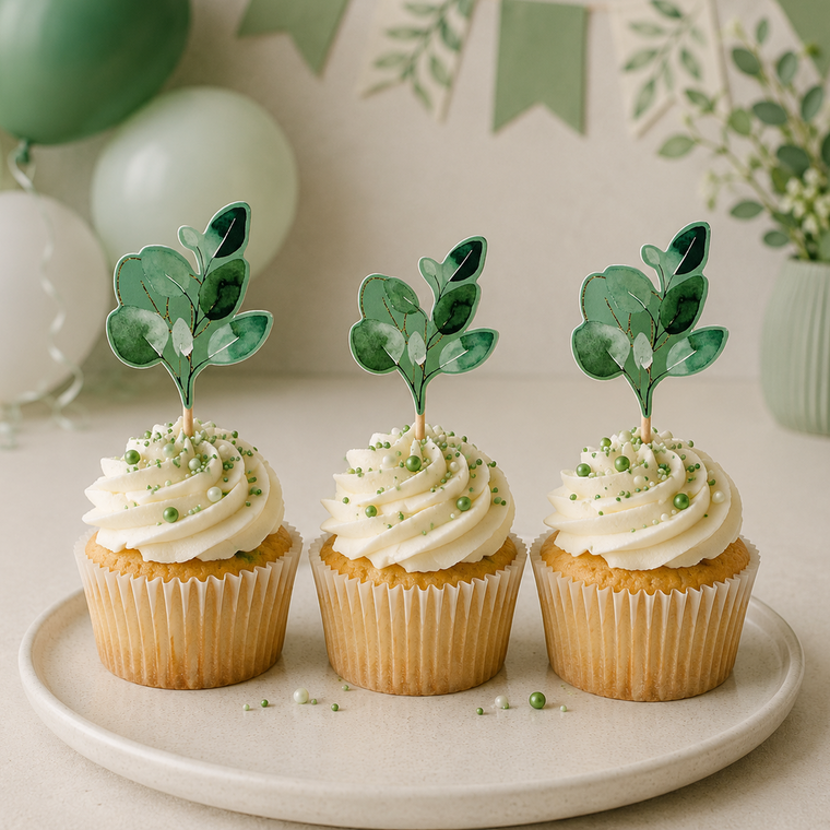 Parttyhub sage leaf cupcake toppers