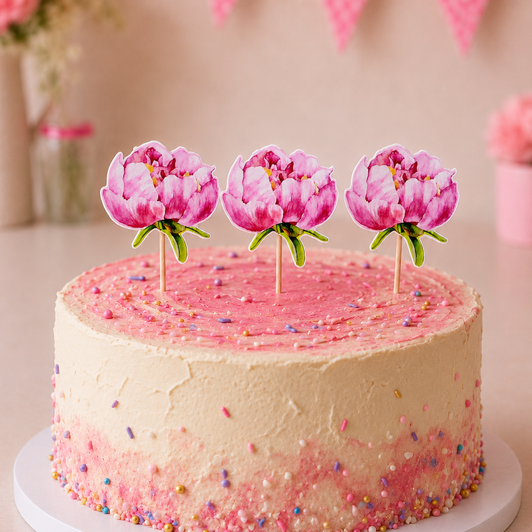Parttyhub peony blossom cupcake topper