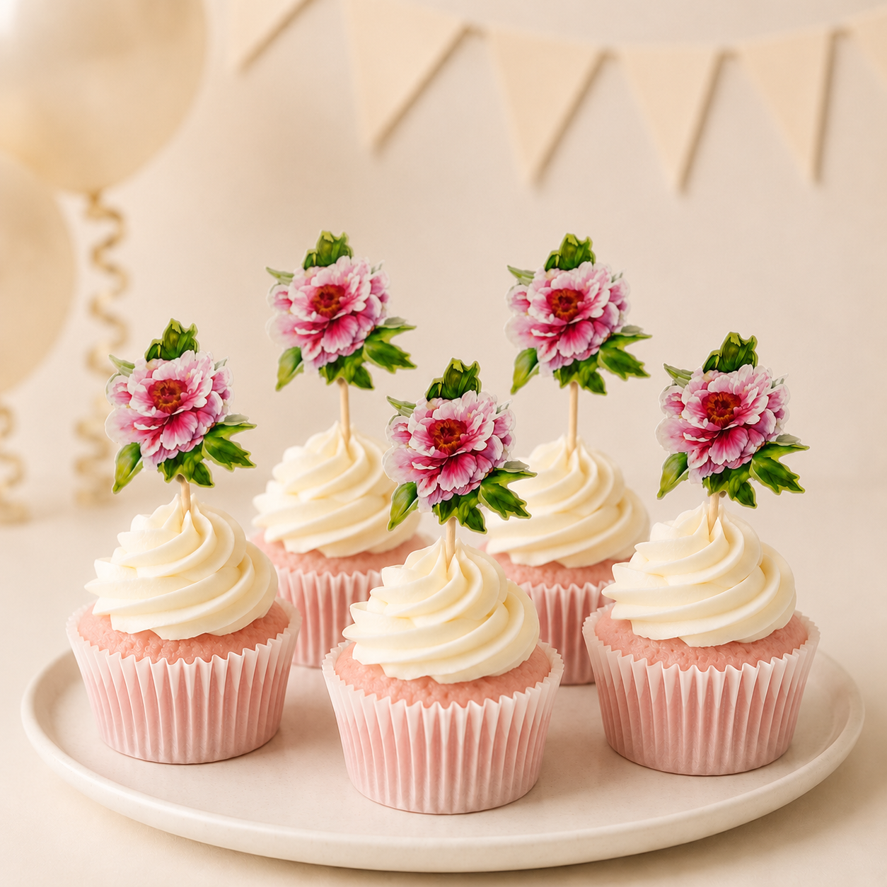 Parttyhub blush peony cupcake topper