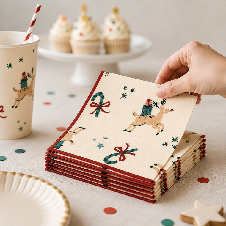 PARTTYHUB Reindeer Christmas Fairytale Napkins – Pack of 16