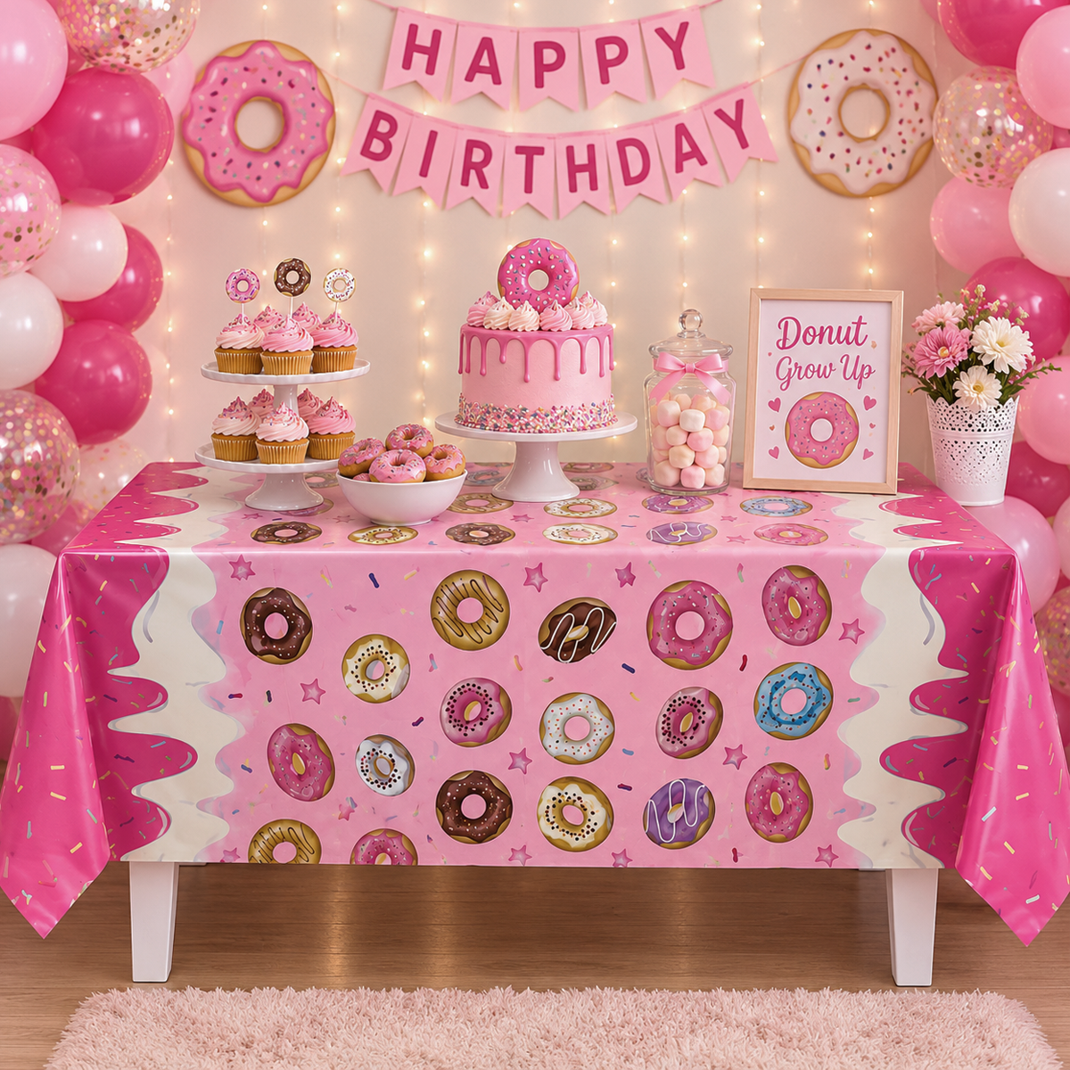 Parttyhub Donut Sprinkle Pink Party Tablecloth | KDZDN | Pack 1