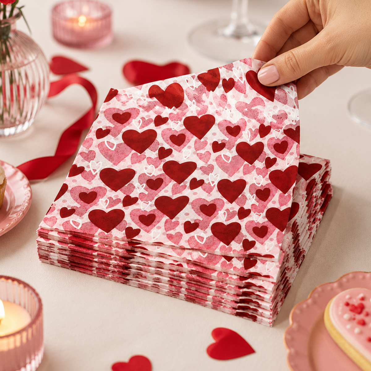 Parttyhub red hearts napkins | RH | Pack 16