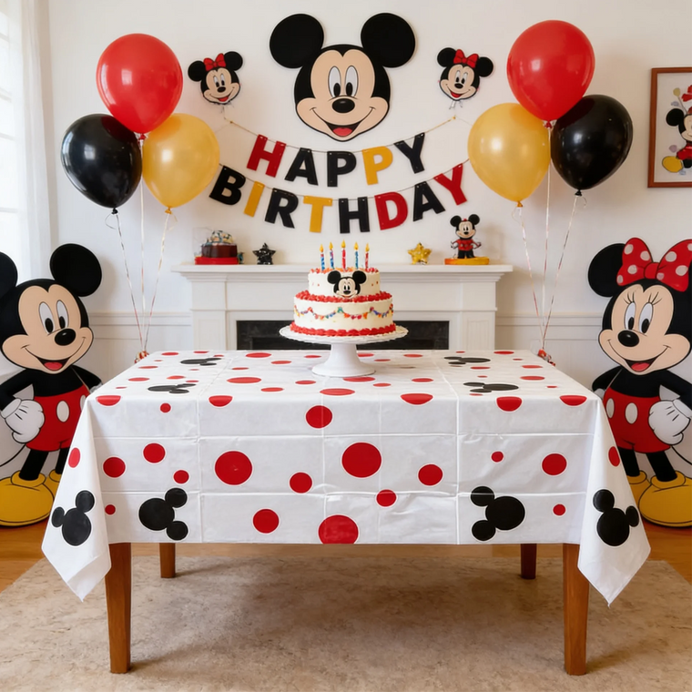 Parttyhub Mickey Mouse Polka Dot Tablecover | MI | Pack 1