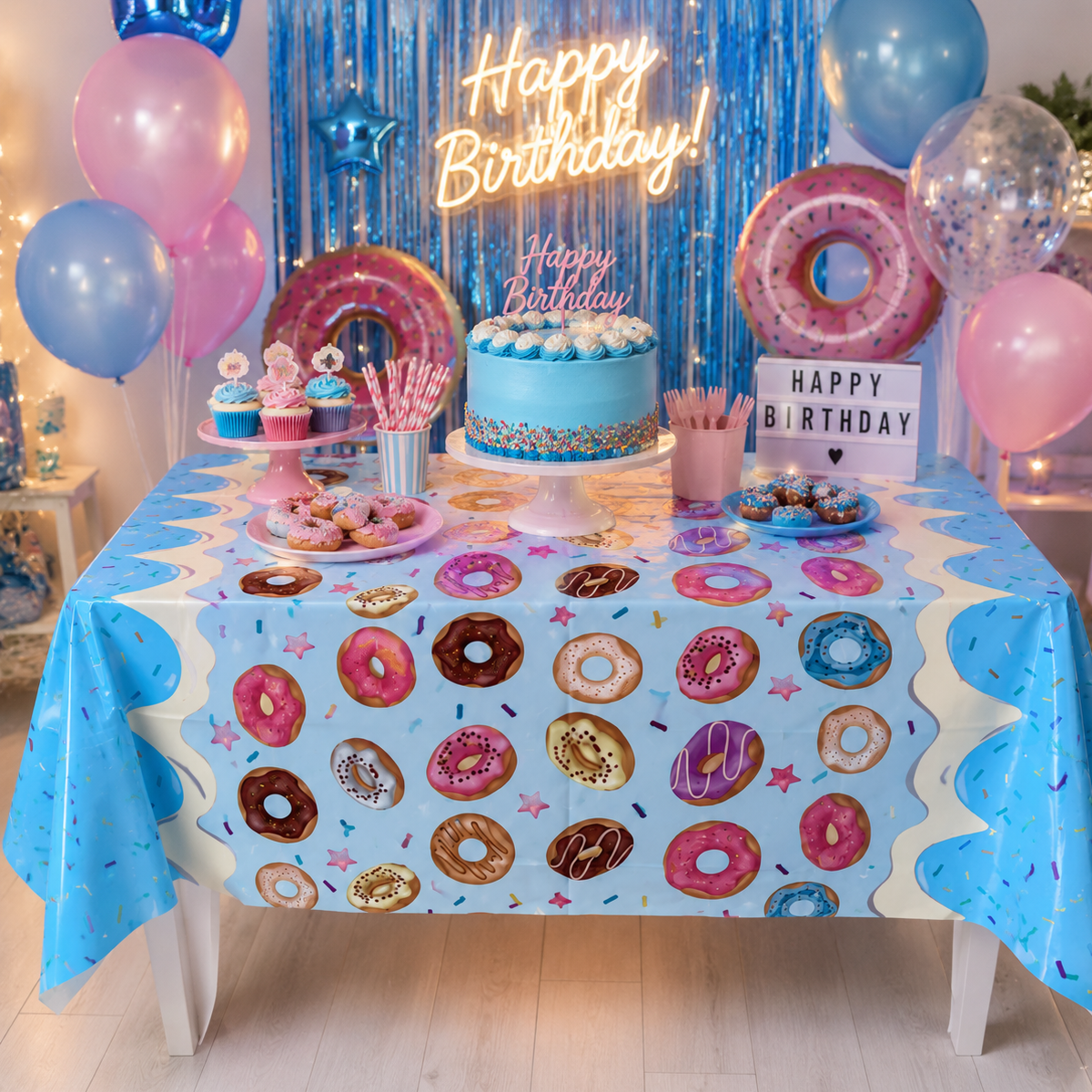 Parttyhub Donut Sprinkle Blue Party Tablecloth | KDZDN | Pack 1