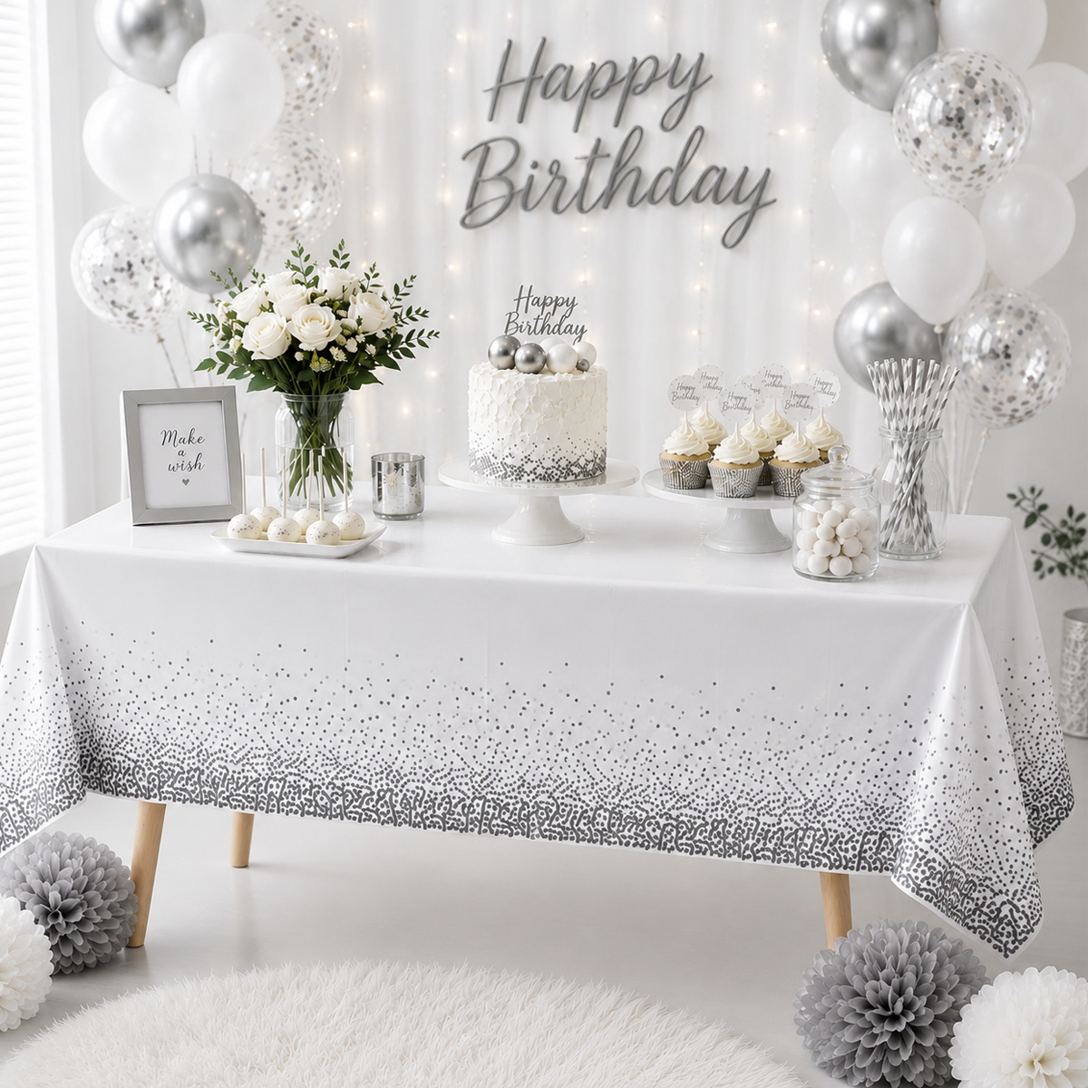 Parttyhub Silver Confetti Party Tablecloth | PLN | Pack 1