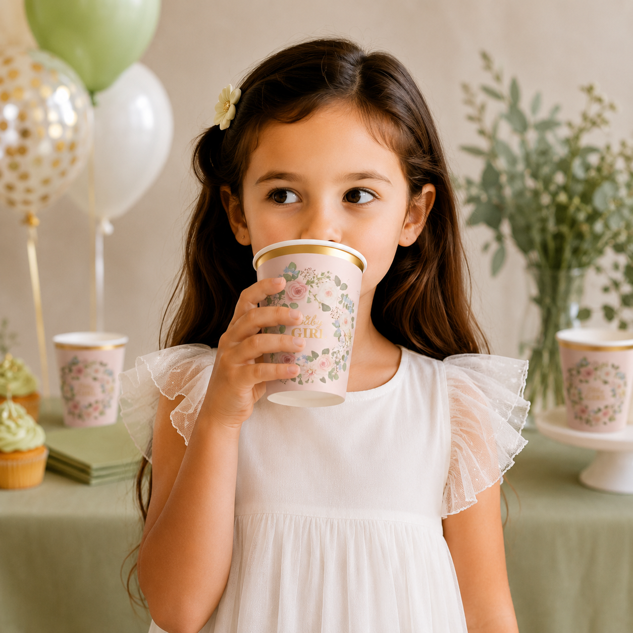 Parttyhub baby girl floral party cups | BGRL | Pack 8