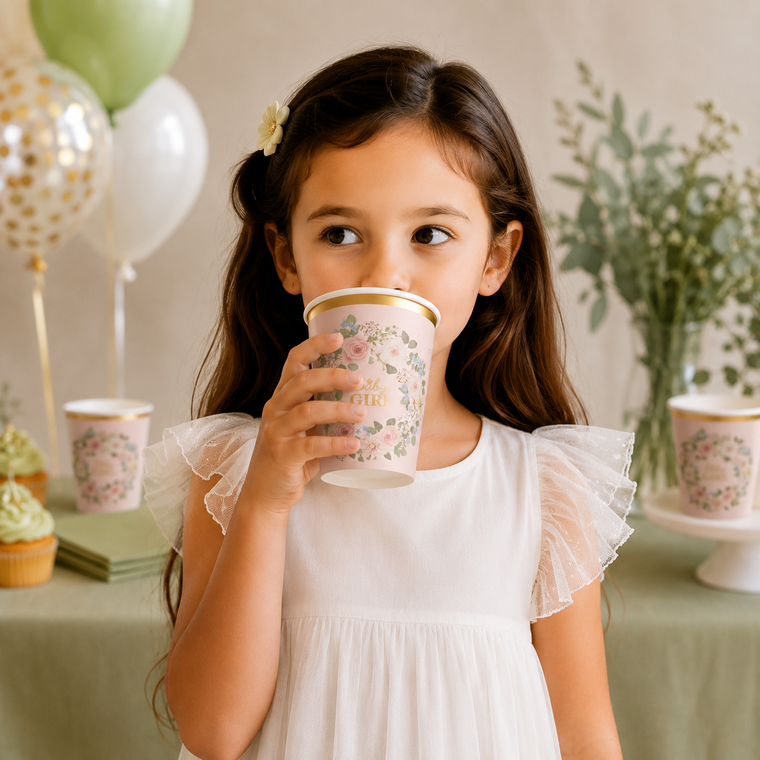 Parttyhub baby girl floral party cups | BGRL | Pack 8