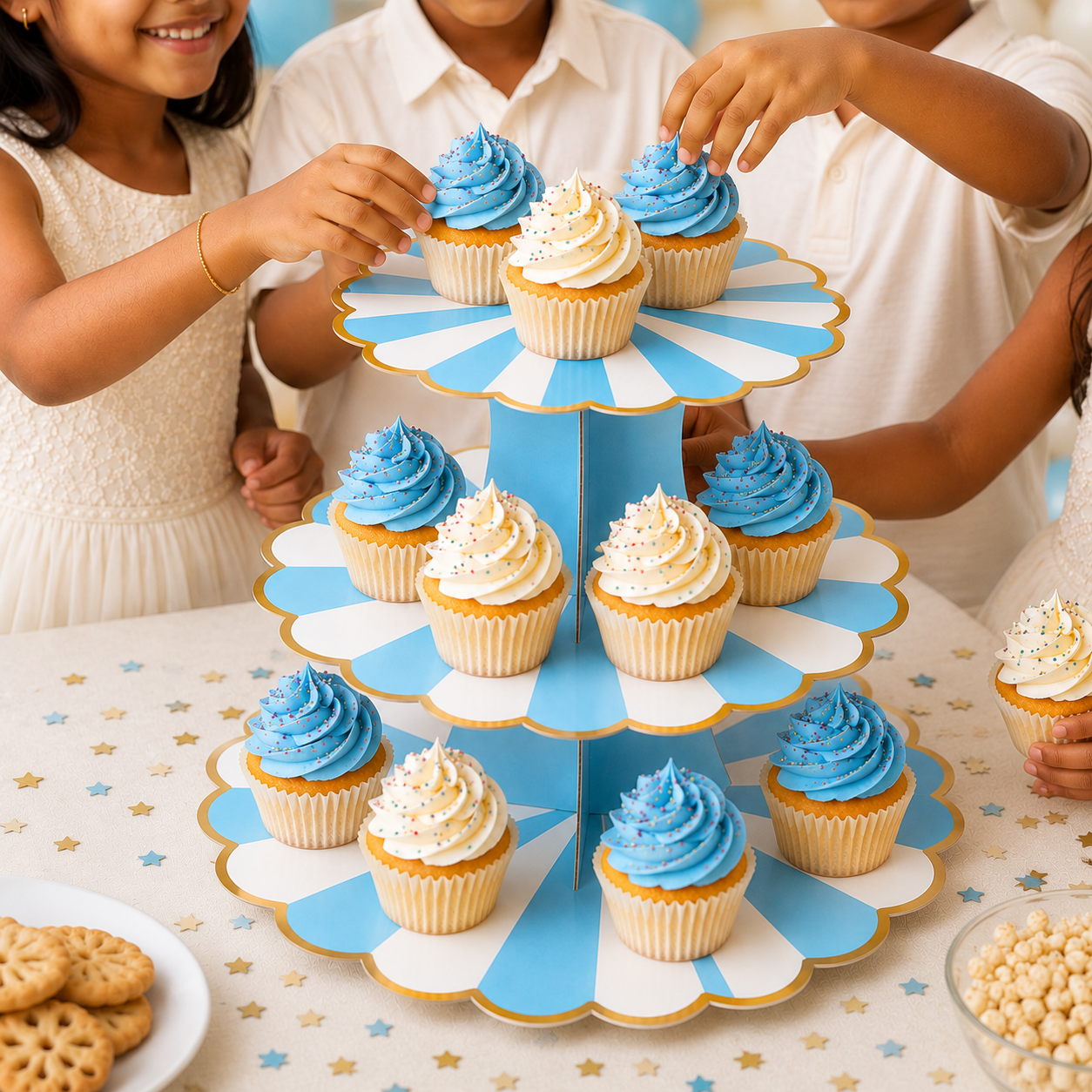 ParttyHub Cabana Striped Cake Stand- Blue | CANSTR | Pack 1