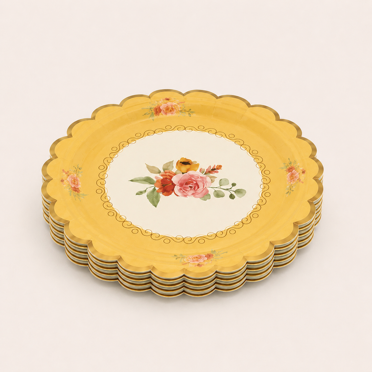 Parttyhub dots & roses pink dessert plates | DRS | Pack 8